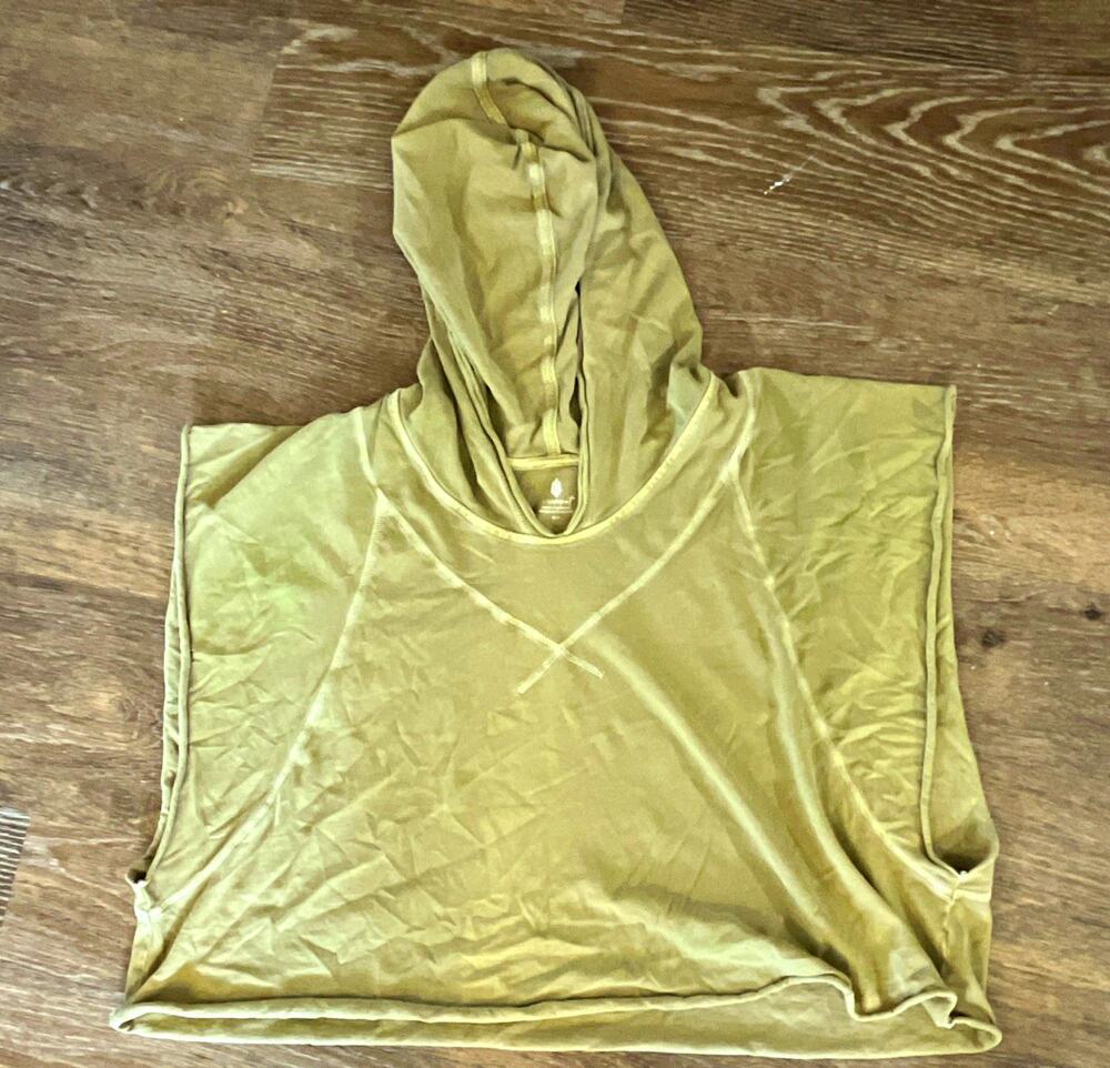 Free People Movement Cropped Sleeveless Hooded Pullover Hoodie Beige Cotton M